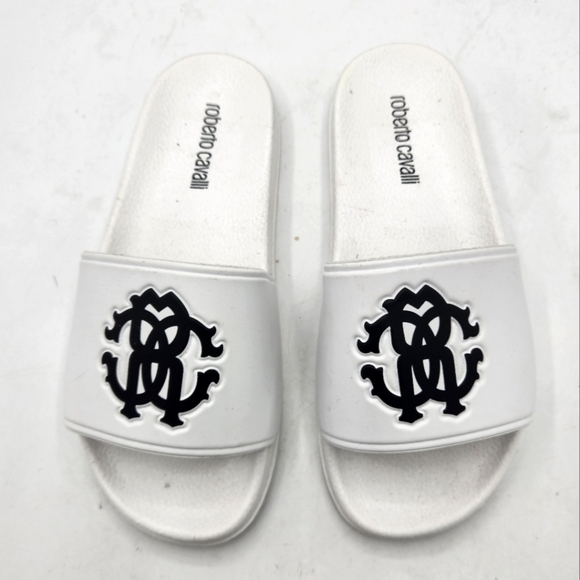 Roberto Cavalli Women Logo Pool Slides Sandals In White Size 6 - Picture 4 of 16